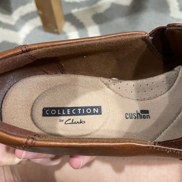 Womens Clarks Leather Loafers Everlay UMA Brown Slip On Comfort Shoes Size 7 - Picture 7 of 8
